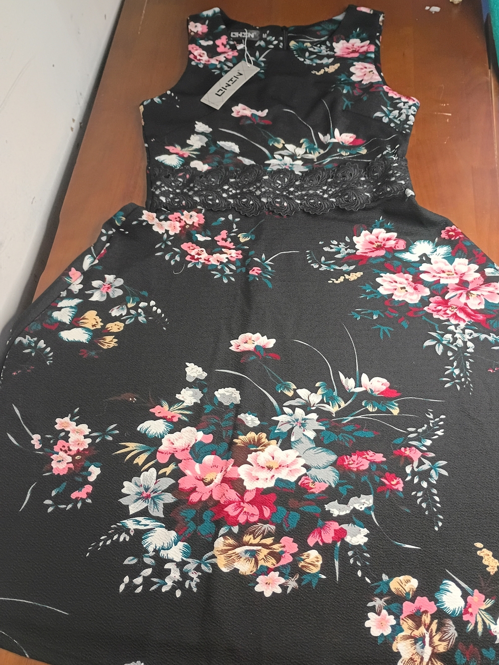 Linden Black Floral Lace-Waist Sleeveless Dress